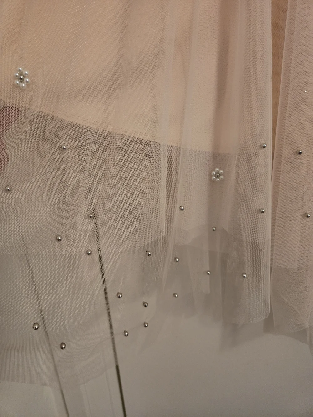 Apricot Pearl Embellished Tulle Midi Skirt - Picture 6 of 8